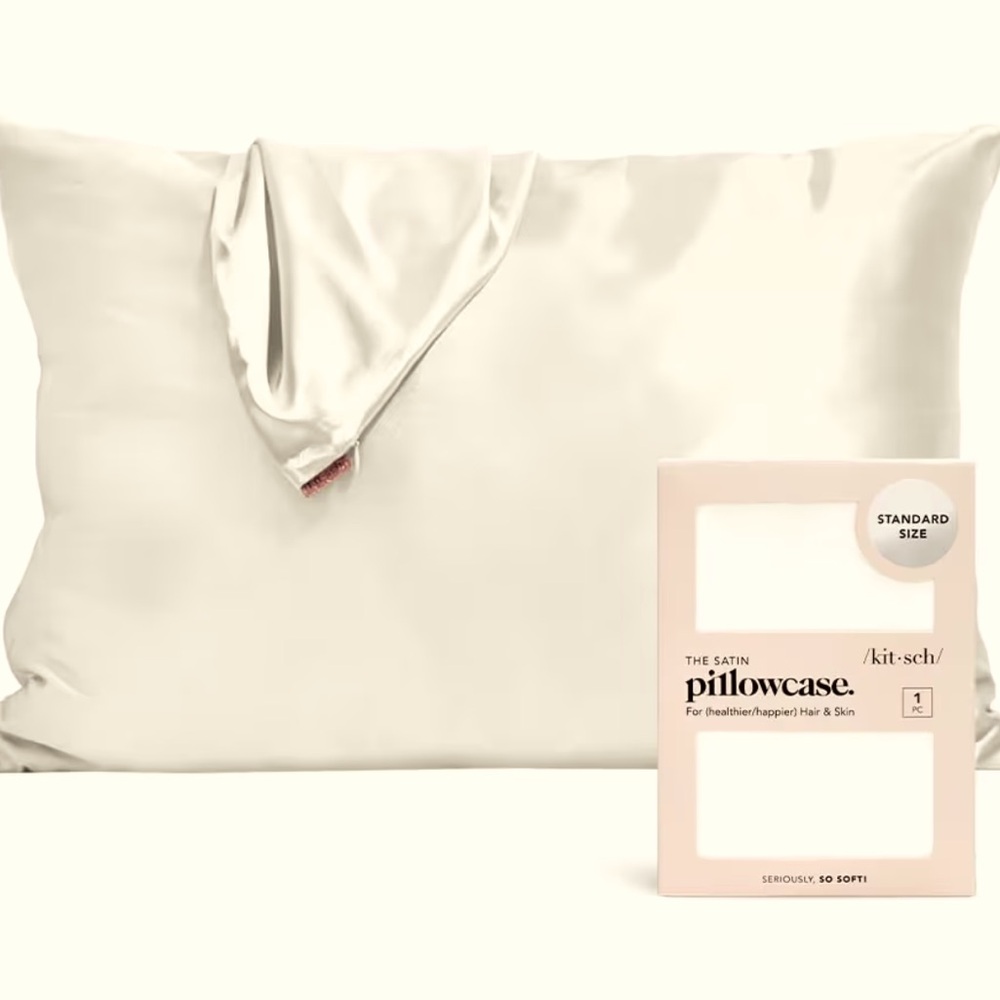 NWT Kitsch Satin Pillowcase W/Cooling Zipper Covers, 19"x26" - Ivory